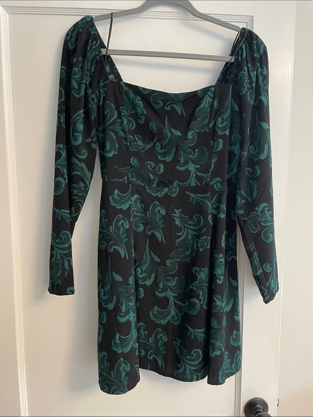 Abercrombie & Fitch Black Dress with Teal Floral Scroll Print